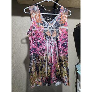 Unity World Wear Y2K Floral Blouse Shirt Sleeveless Women's Small Flowy